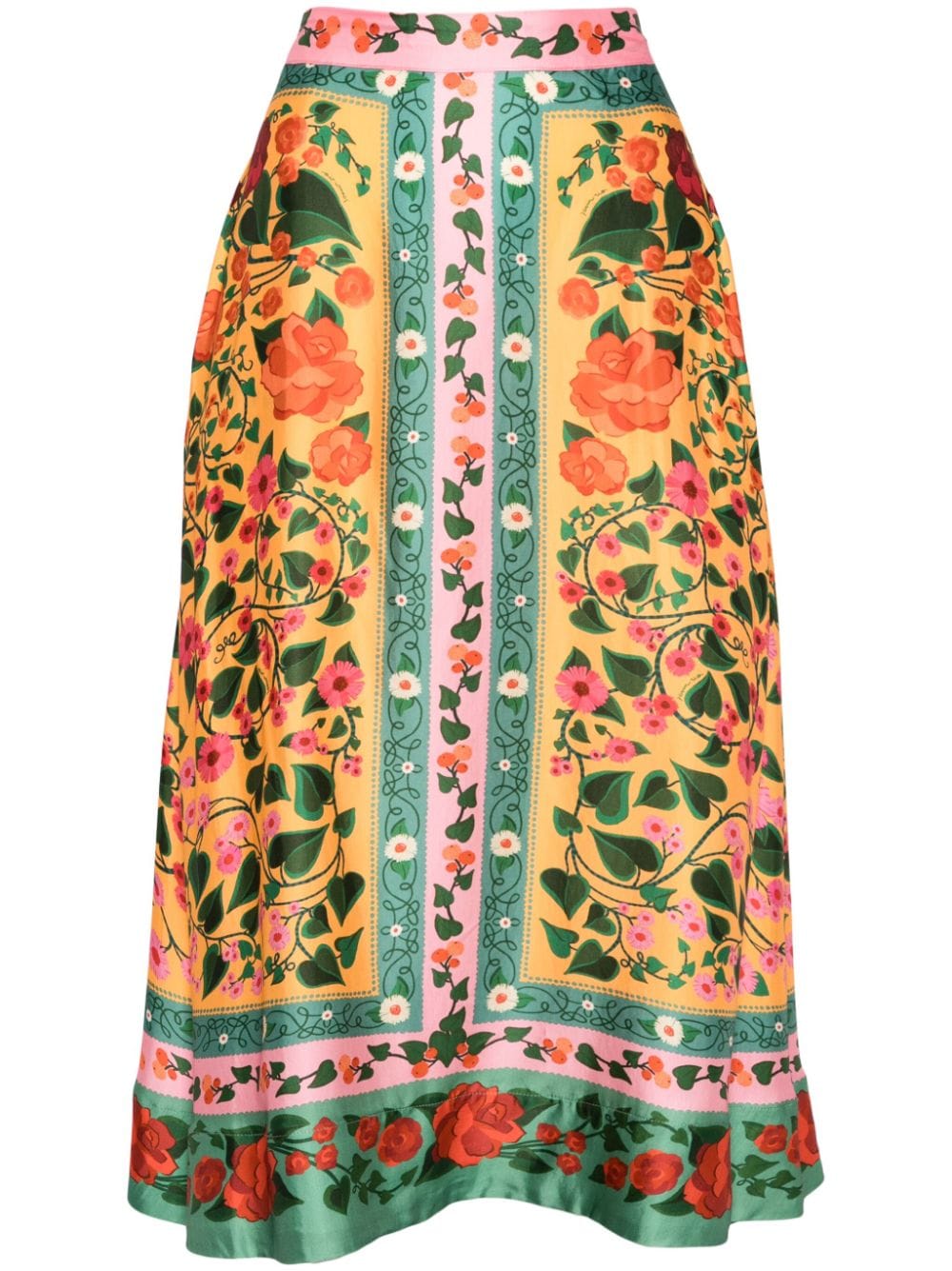 Farm Rio Heart Ivy Scarf-print Midi Skirt In Multicolour