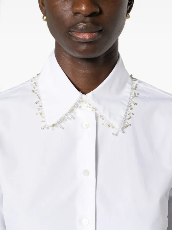 [FABIANA FILIPPIポプリントップ Fabiana Filippi beaded-trim Poplin Shirt | White | FARFETCH JO