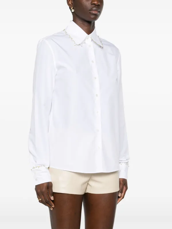 [FABIANA FILIPPIポプリントップ Fabiana Filippi beaded-trim Poplin Shirt | White | FARFETCH JO