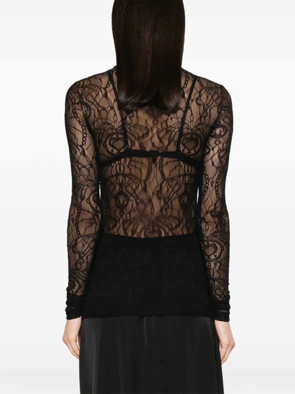 Shop Fabiana Filippi Semi-sheer Lace Blouse In Black