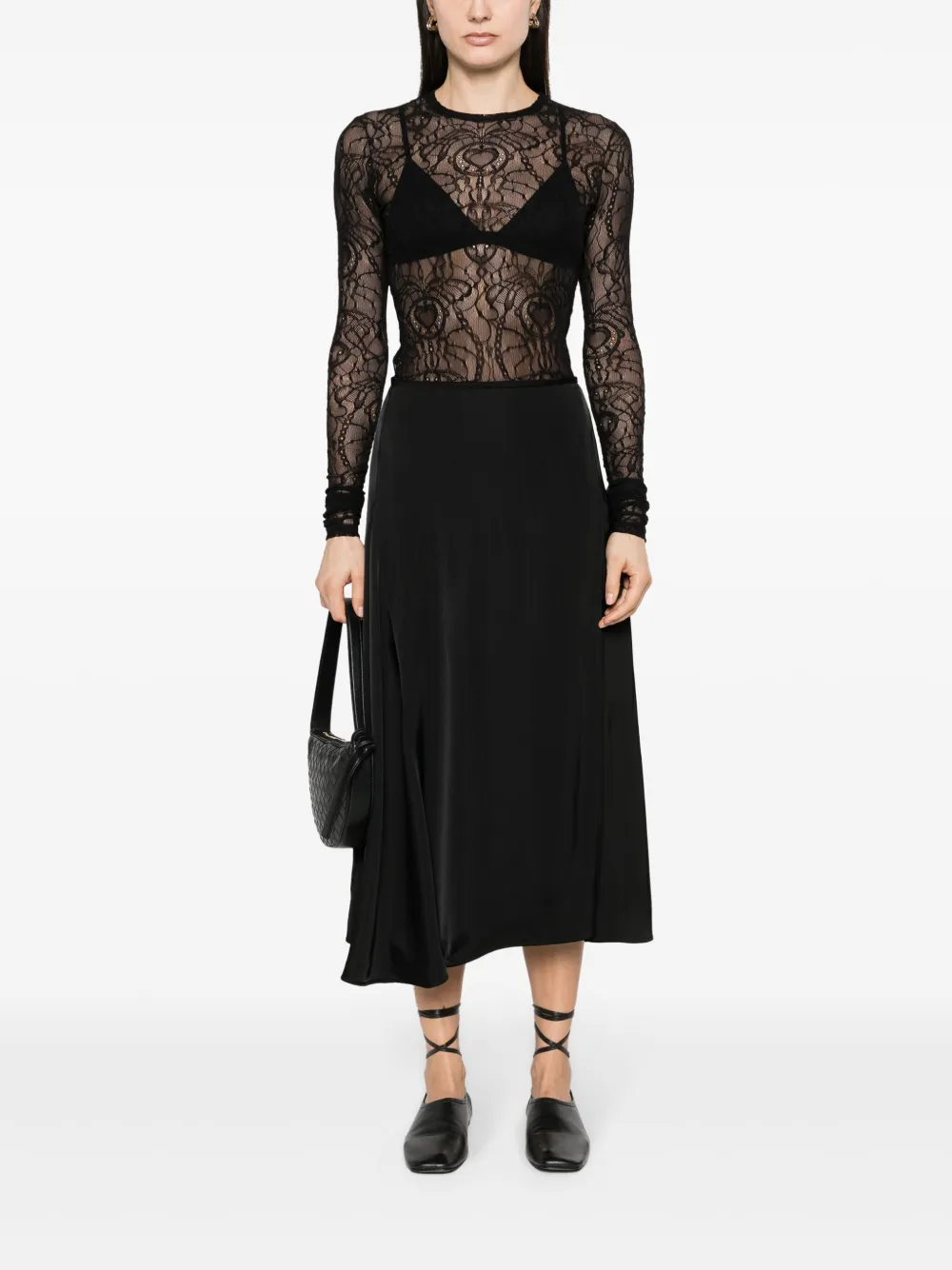 Shop Fabiana Filippi Semi-sheer Lace Blouse In Black