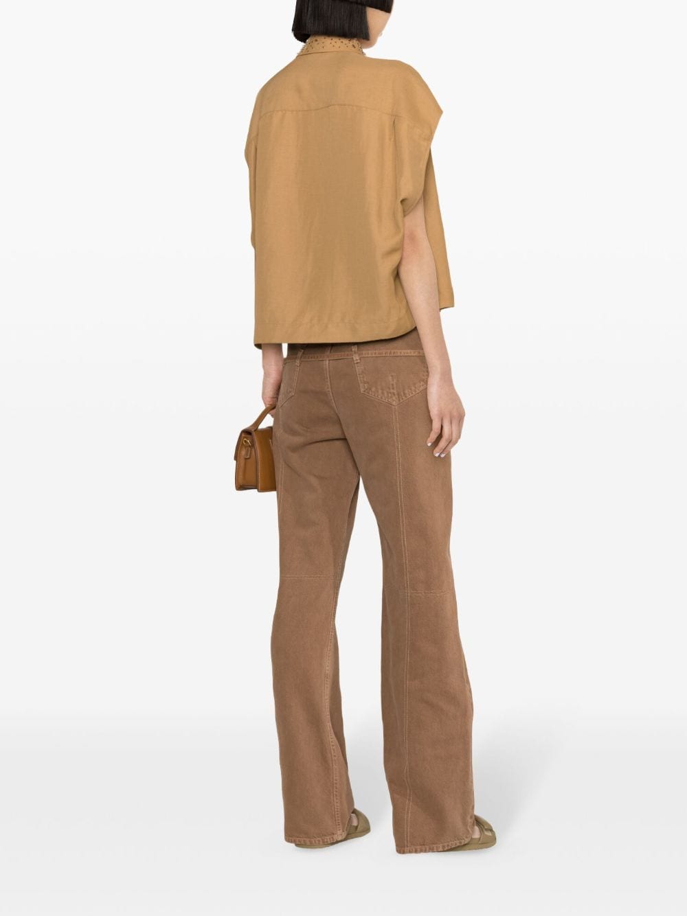 Shop Fabiana Filippi Beaded Cap-sleeve Shirt In Brown