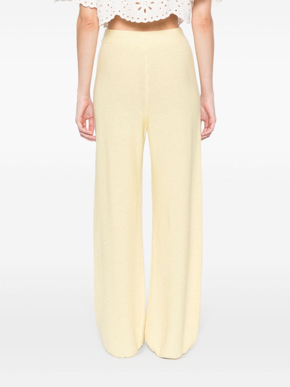 Shop Fabiana Filippi Sequin-embellished Knitted Trousers In Yellow