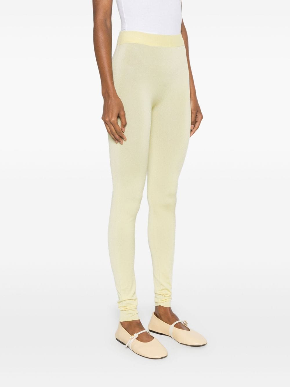 Shop Fabiana Filippi High-waisted Fine-knit Leggings In Yellow