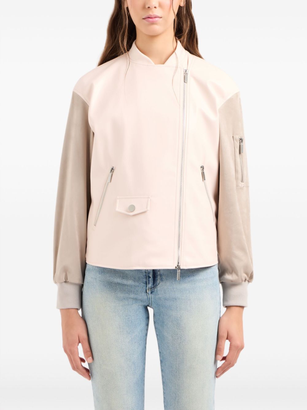 Shop Armani Exchange Two-tone Panelled Bomber Jacket In Neutrals