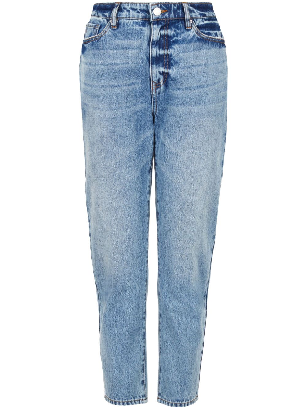 Armani Exchange Logo-appliqué Washed Tapered Jeans In Blue