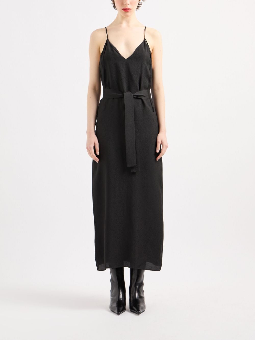 Shop Armani Exchange Belted Patterned-jacquard Maxi Dress In Black