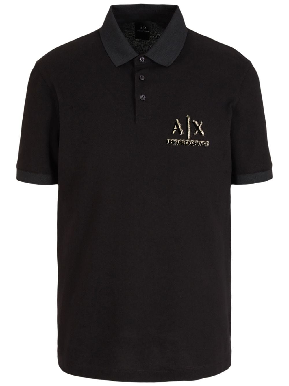 Armani Exchange Logo-print Cotton Polo Shirt In Schwarz