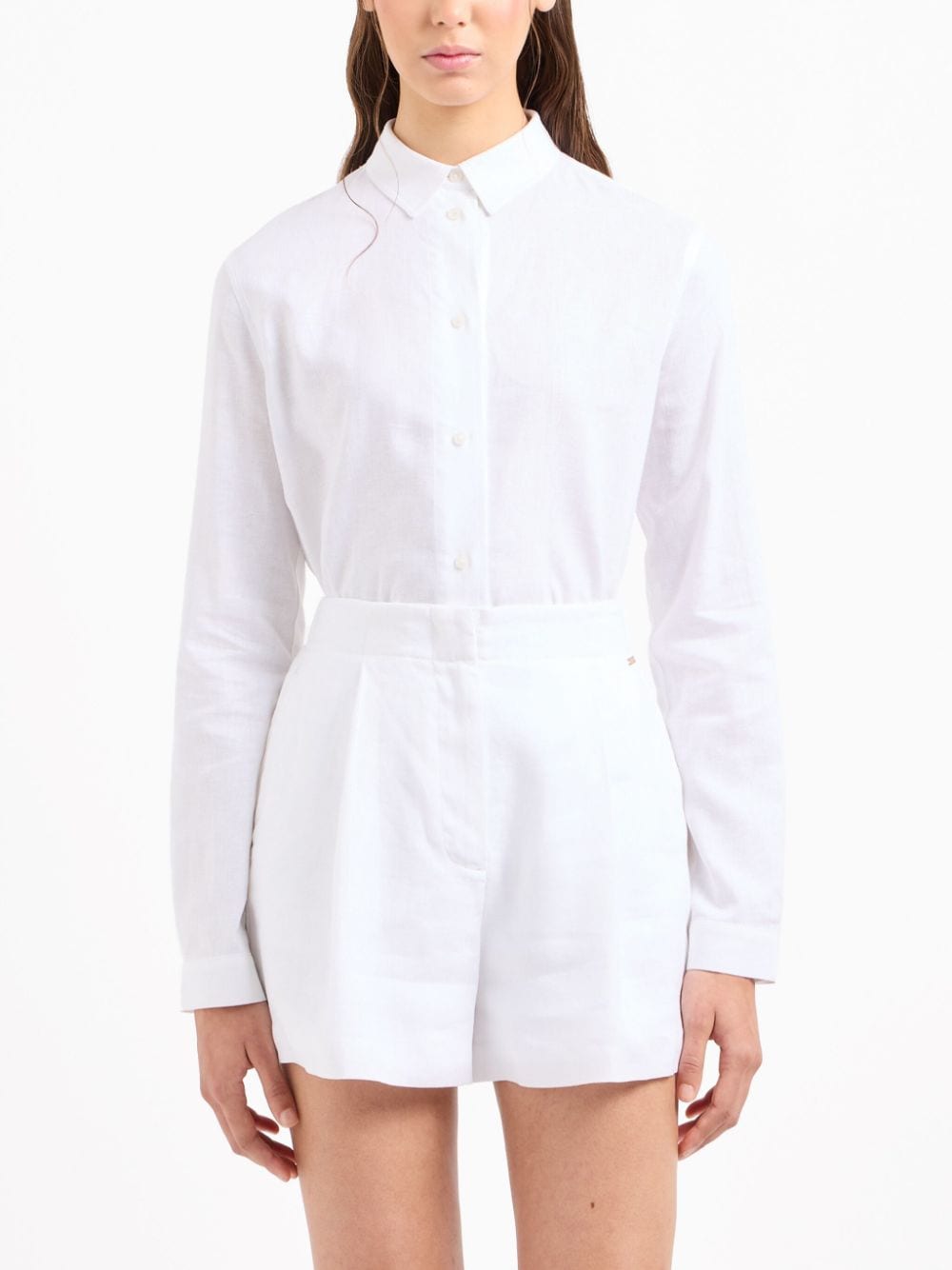 Shop Armani Exchange High-waist Pleated Tailored Shorts In White