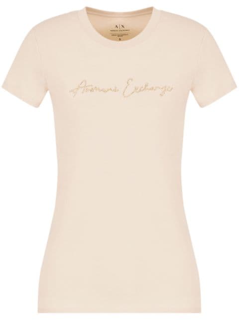 Armani Exchange 스터드 로고 디테일 라운드 넥 티셔츠