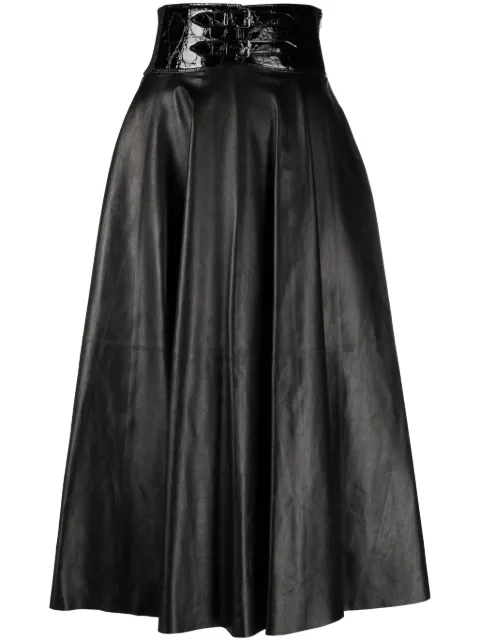 Alaïa belted leather midi skirt