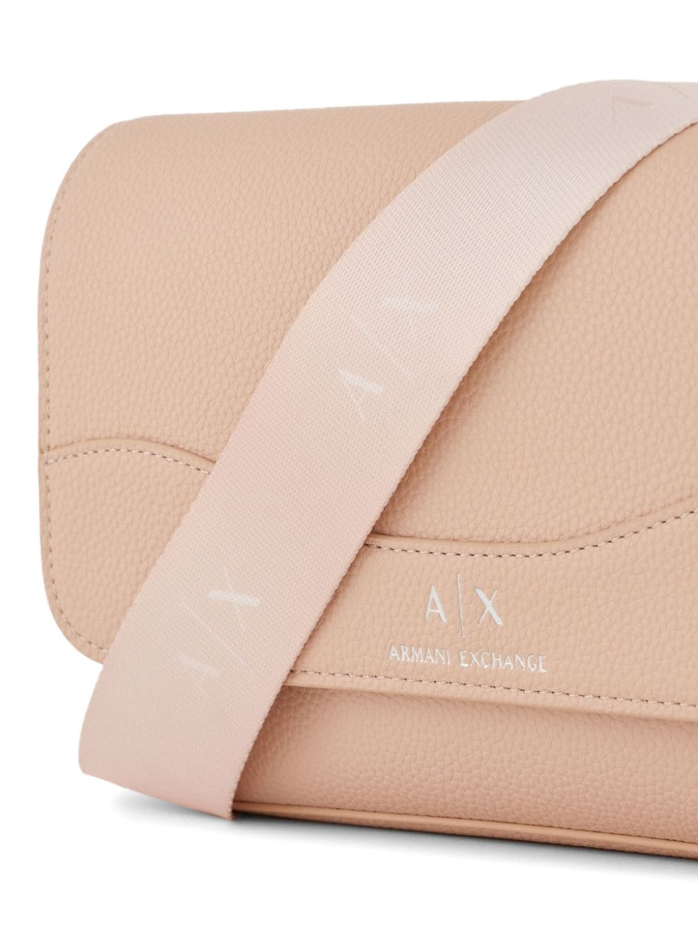 Shop Armani Exchange Logo-stamp Pebble-texture Crossbody Bag In Neutrals