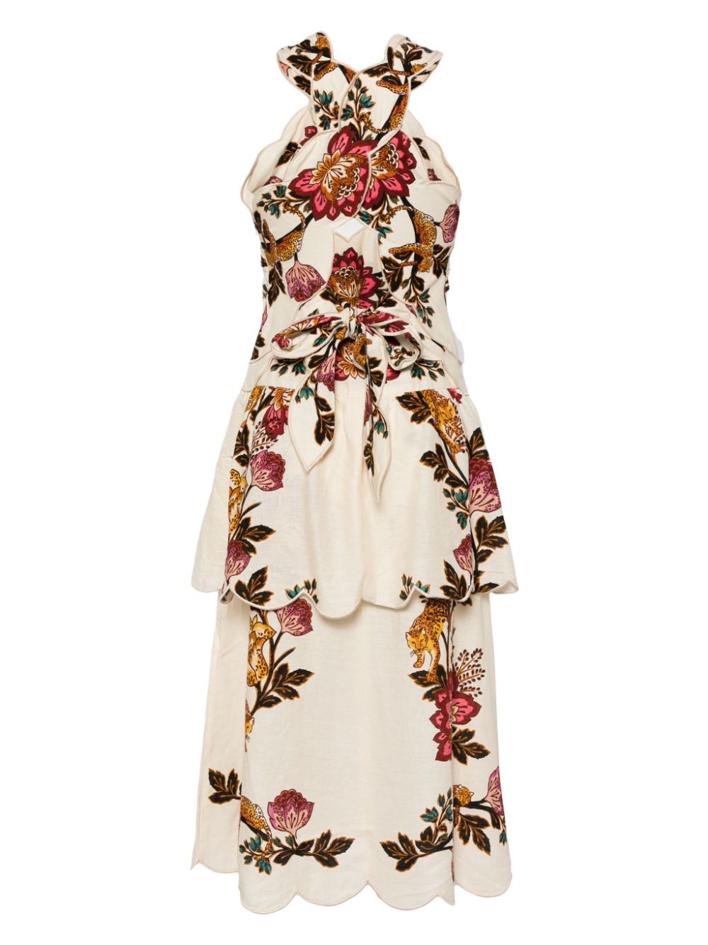 FARM Rio Leopard Flowers-print midi dress - Beige