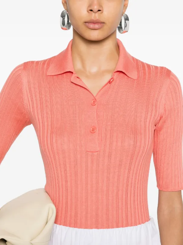 Fabiana Filippi Ribbed Polo Shirt | Pink | FARFETCH JO