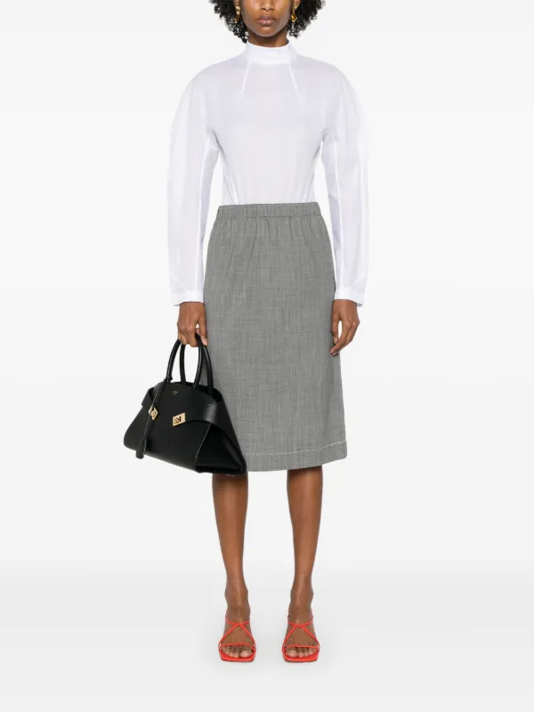 Fabiana Filippi decorative-stitching Chambray Skirt | Grey | FARFETCH