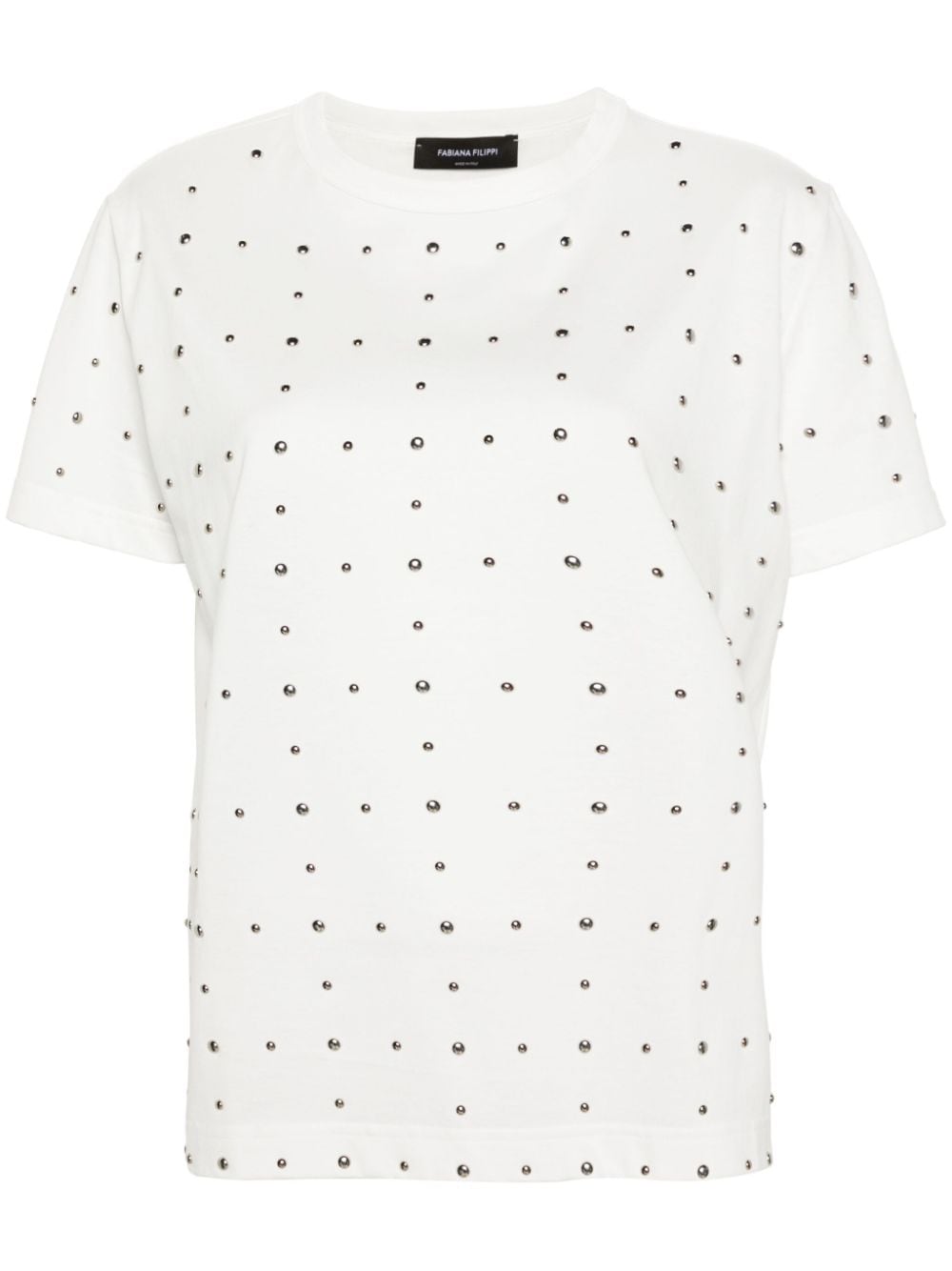 Shop Fabiana Filippi Studded Cotton T-shirt In White