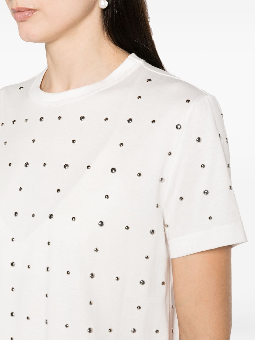 Shop Fabiana Filippi Studded Cotton T-shirt In White