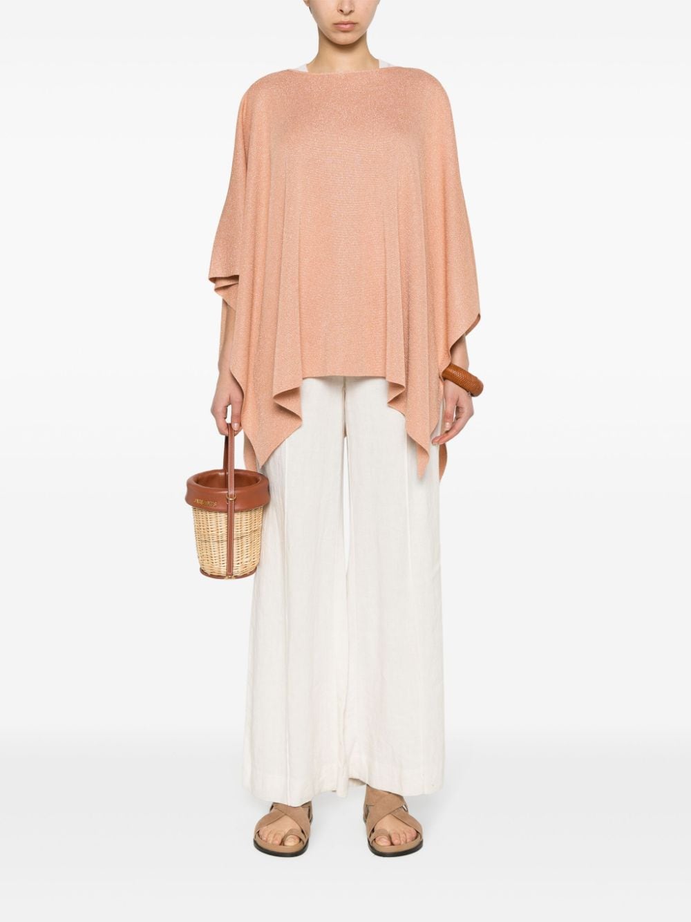 Shop Fabiana Filippi Metallic-threading Knitted Poncho In Pink