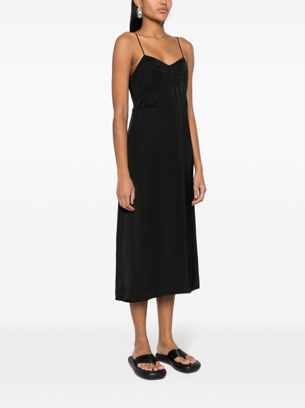 Shop Fabiana Filippi Satin Slip Dress In 黑色