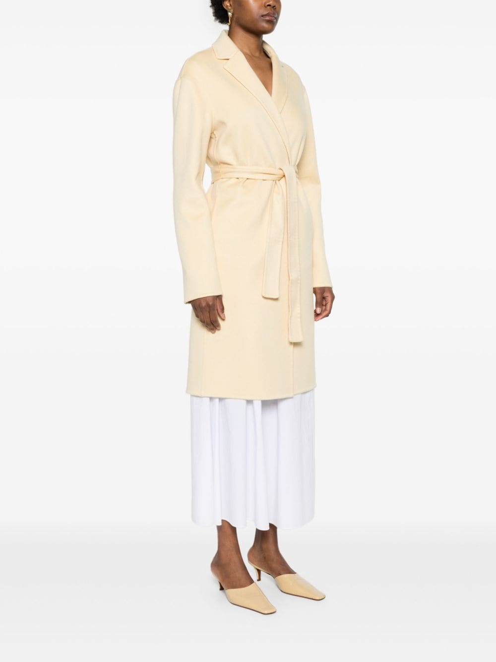 Shop Fabiana Filippi Belted Cashmere Long Coat In Yellow