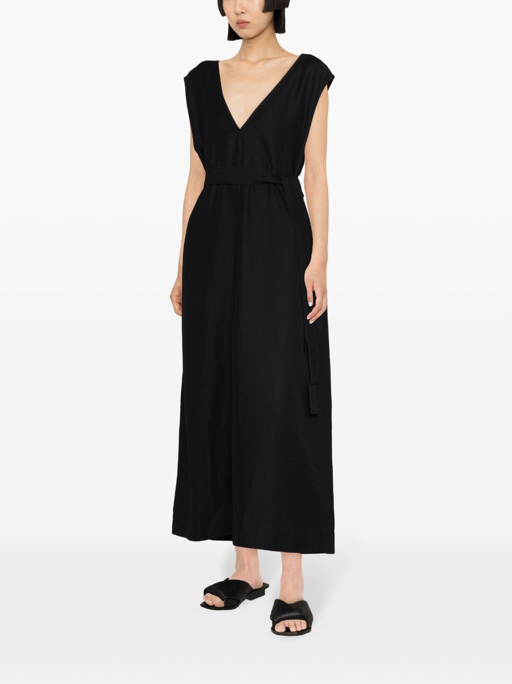 Shop Fabiana Filippi Belted Crepe Midi Dress In Black