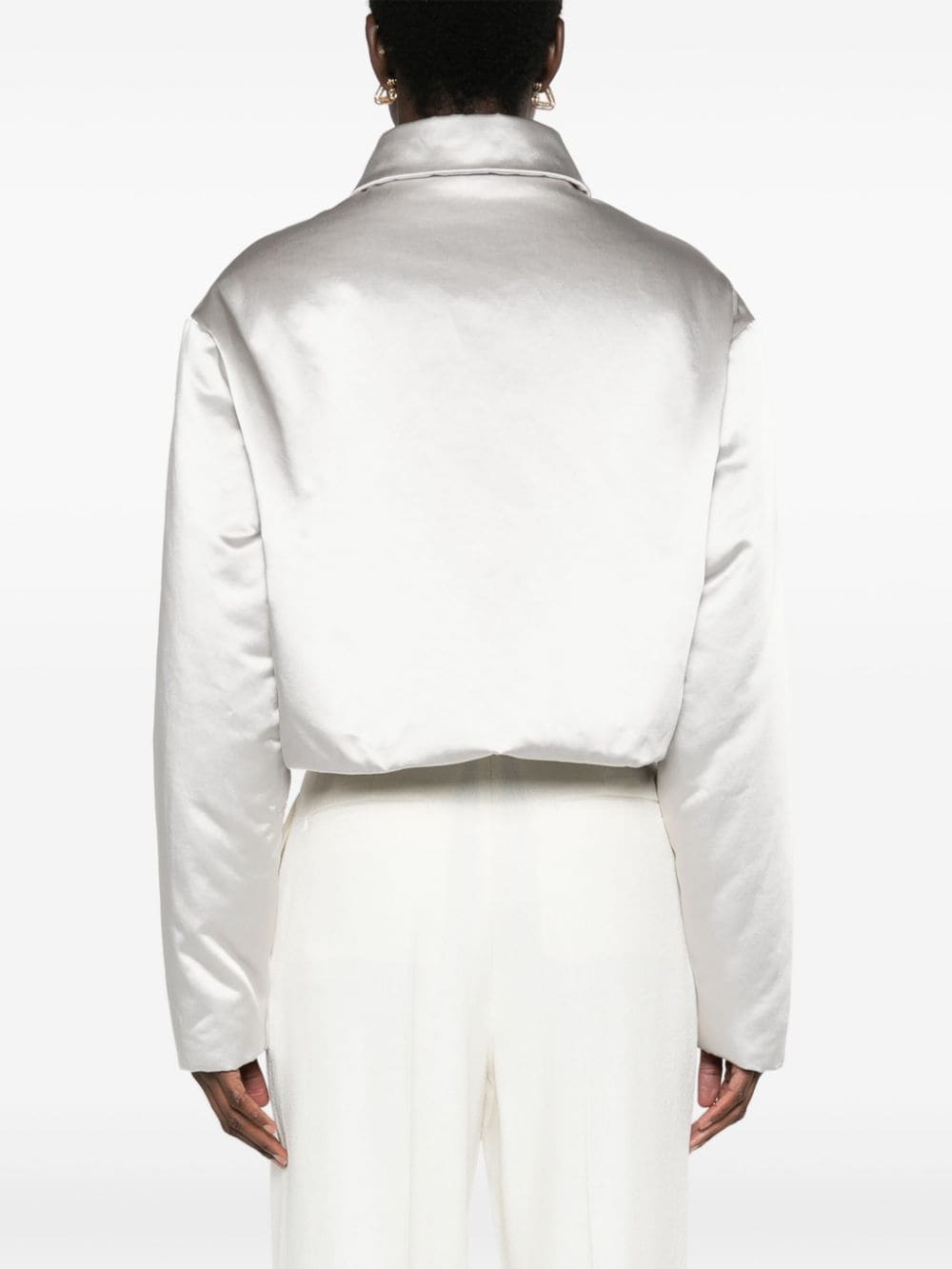 Shop Fabiana Filippi Duchess-satin Cropped Puffer Jacket In Silver