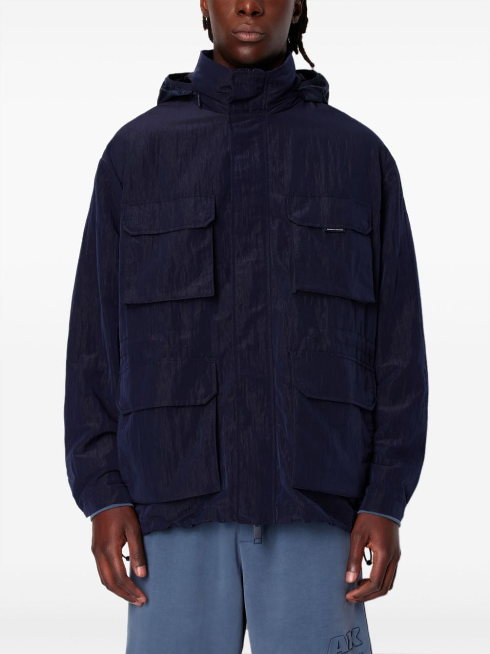 Shop Armani Exchange Multi-pocket Lightweight Jacket In Blue