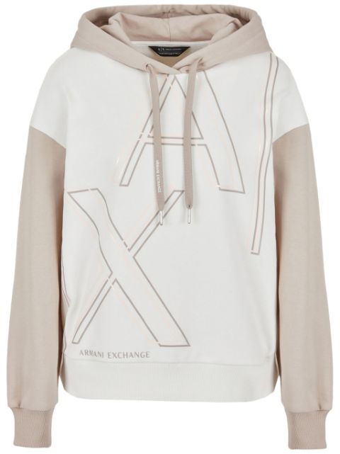 Armani Exchange logo-print two-tone fleece hoodie Women