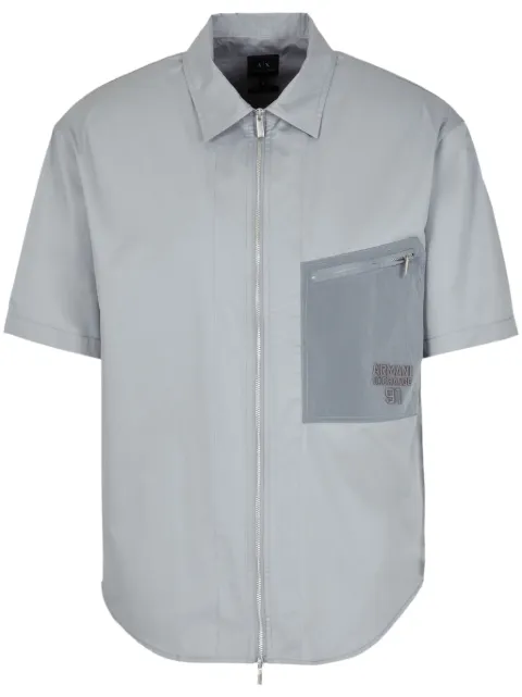 Armani Exchange logo-embroidery zipped cotton shirt