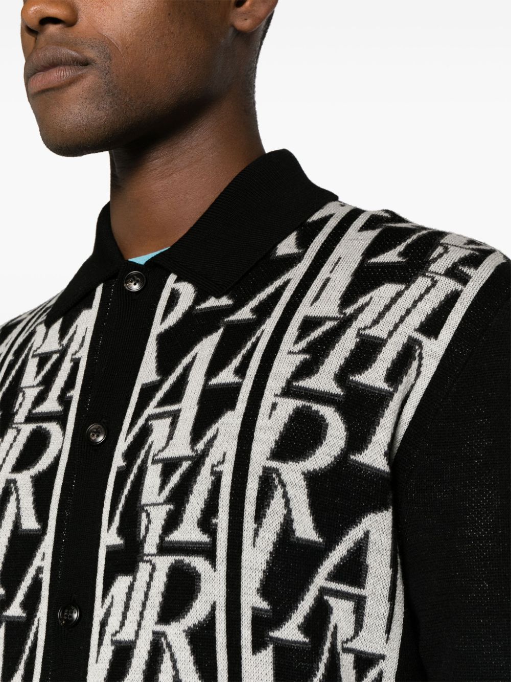 Shop Amiri Repeat Wool-jacquard Cardigan In Black