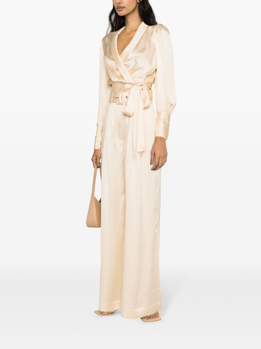 Shop Zimmermann Belted Silk Palazzo Pants In Nude
