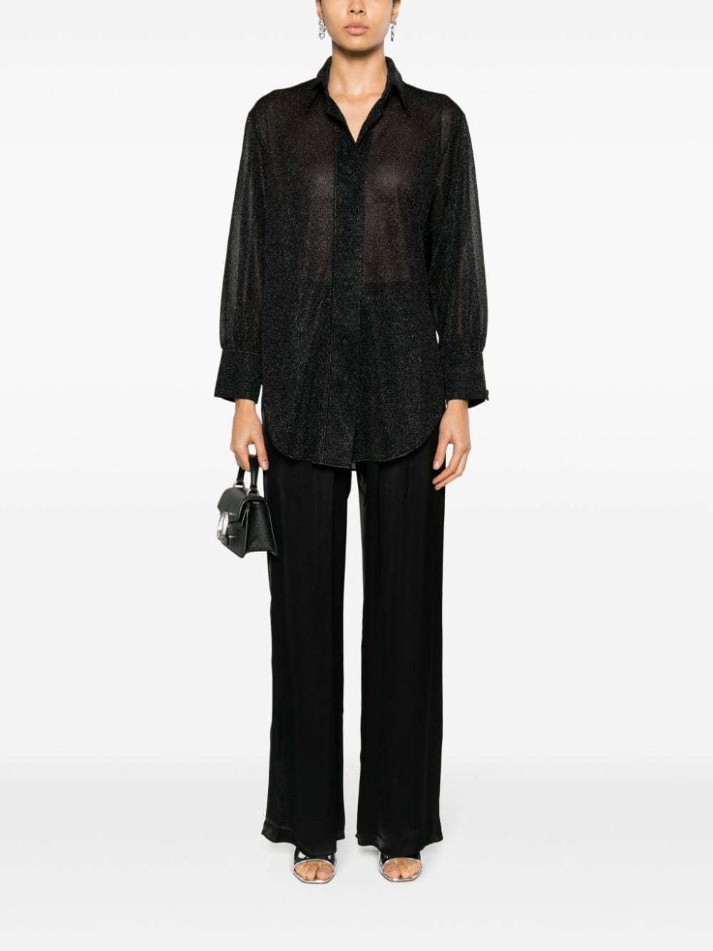 Shop Oseree Lumiere Lurex Semi-sheer Shirt In Black