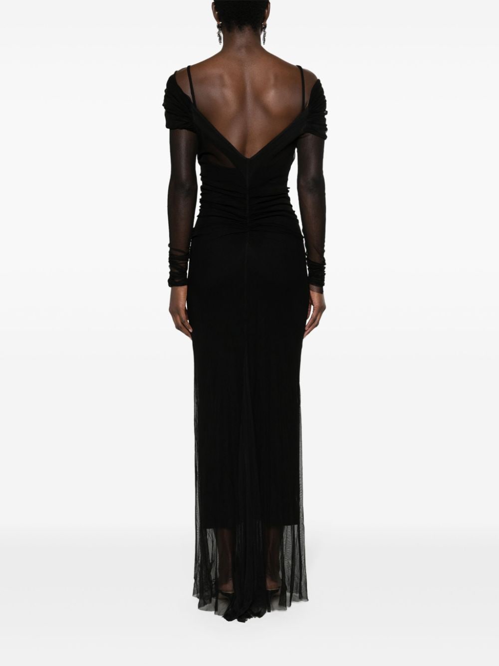 Shop Christopher Esber Off-shoulder Tulle Midi Dress In Black