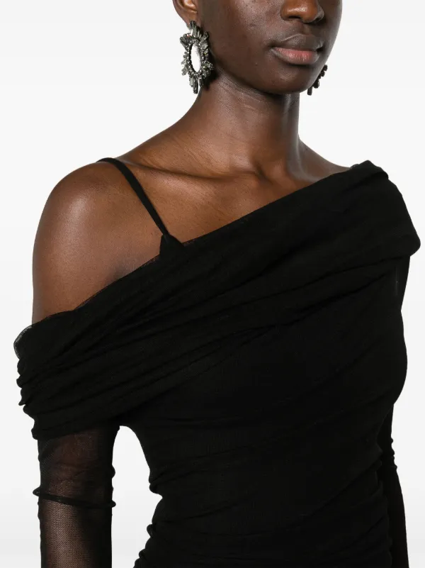 christopher esber off the shoulder dresses Christopher Esber Veiled off-shoulder tulle maxi dress Christopher Esber