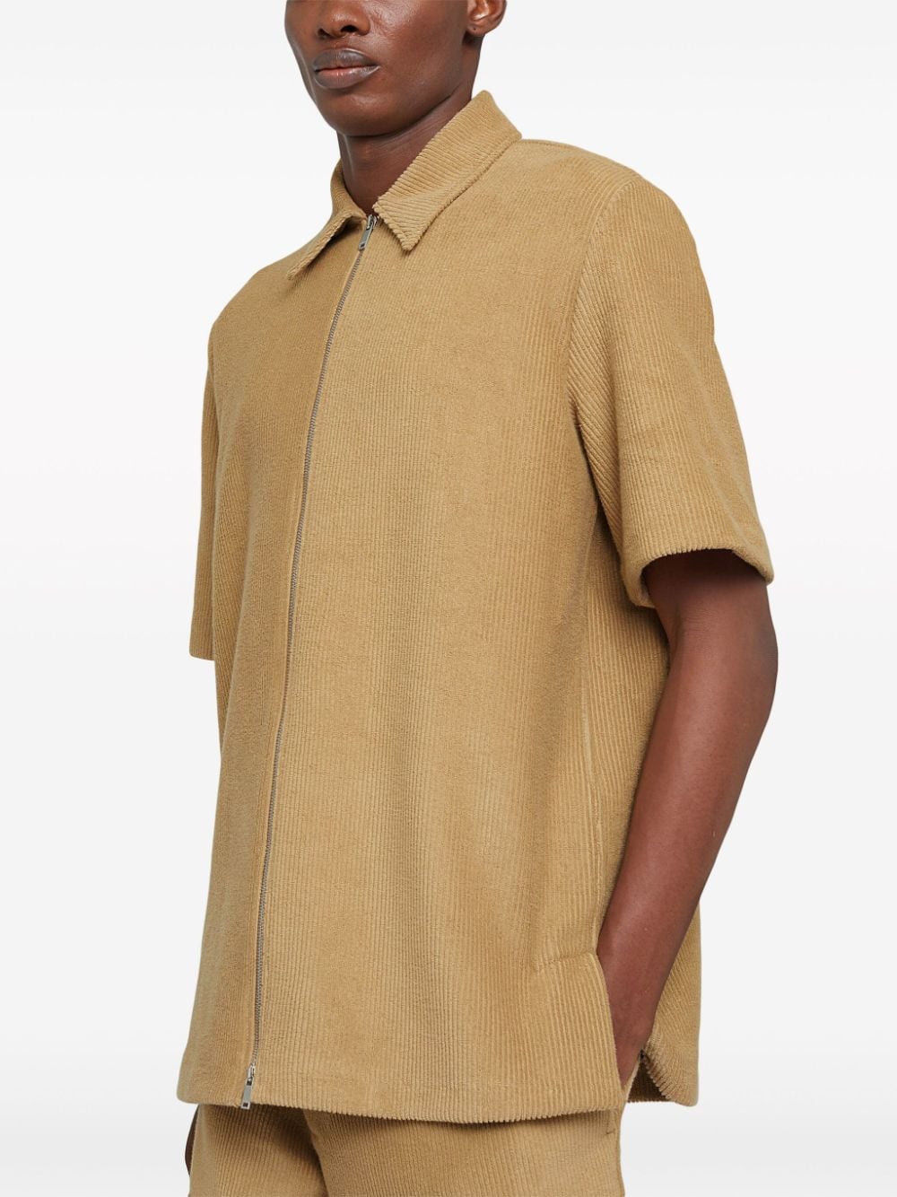 Shop Jil Sander Zip-fastening Corduroy Short-sleeved Shirt In Neutrals