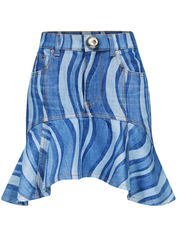 Area Sunray Ruffle-hem Denim Skirt in Blue