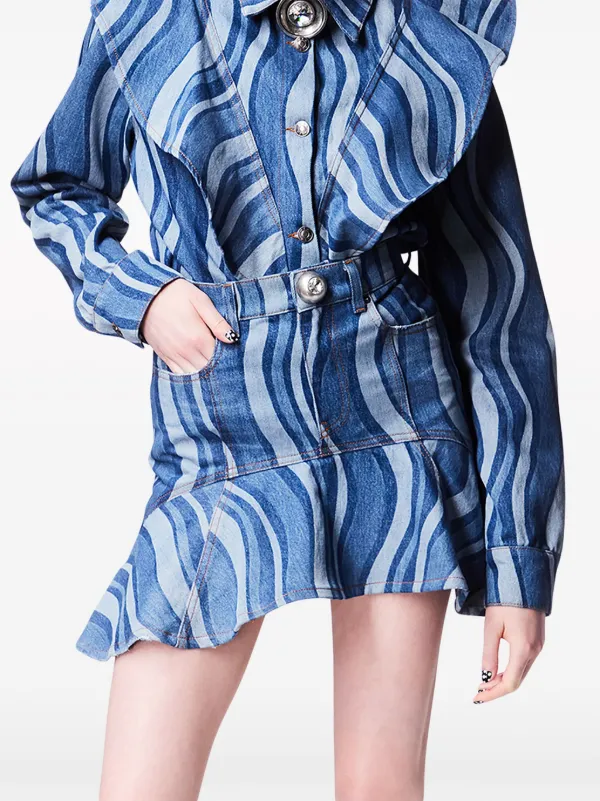 AREA Sunray ruffle-hem Denim Skirt Blue FARFETCH IN