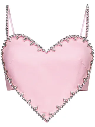 AREA crystal-trim Heart Crop Top | Pink | FARFETCH CA