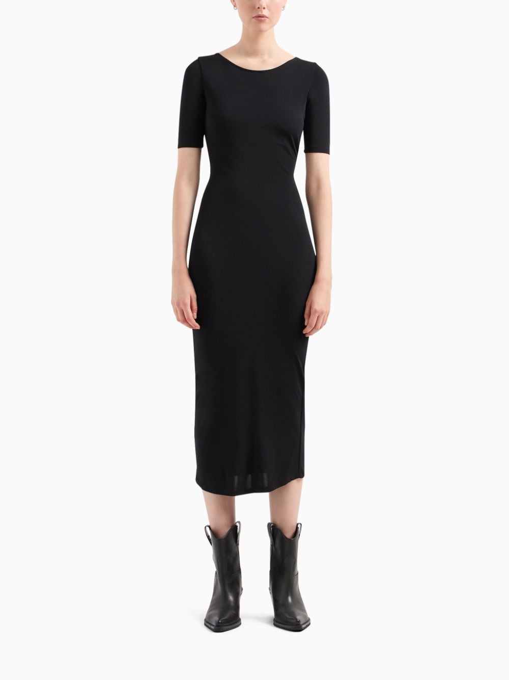 Shop Armani Exchange Twist-embellished Jersey Midi Dress In Black
