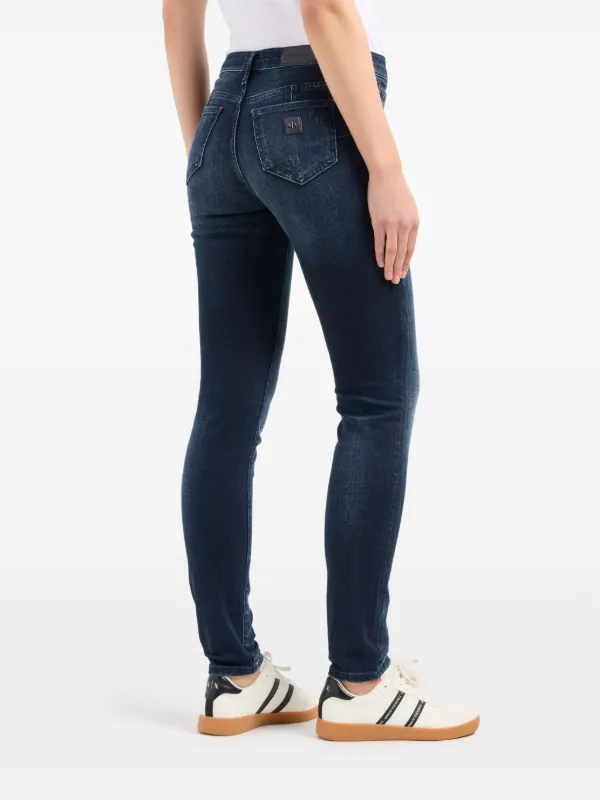 Armani Exchange logo-appliqué whiskering-effect skinny-cut Jeans Blue  FARFETCH IN