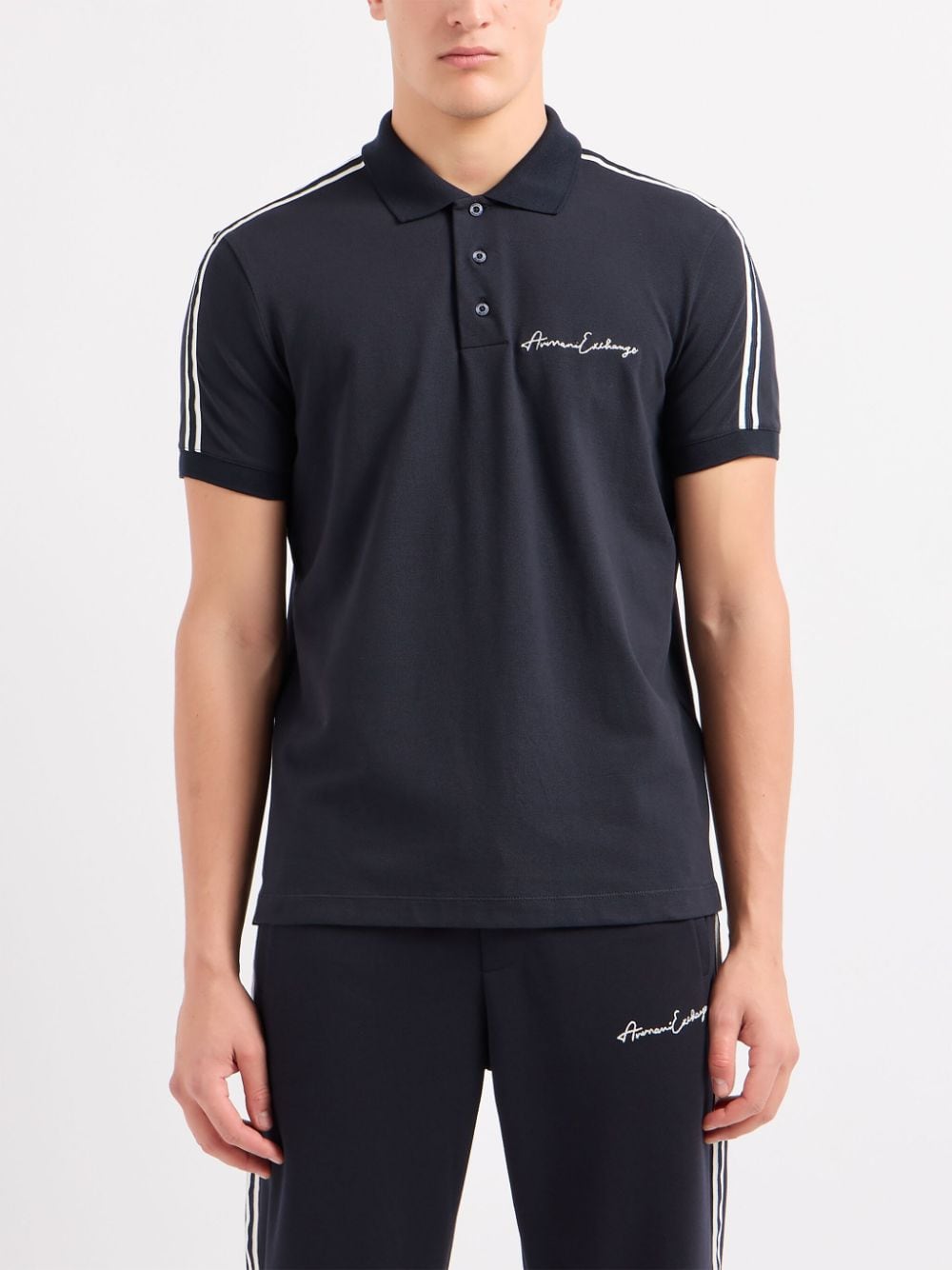 Shop Armani Exchange Logo-embroidered Polo Shirt In Black