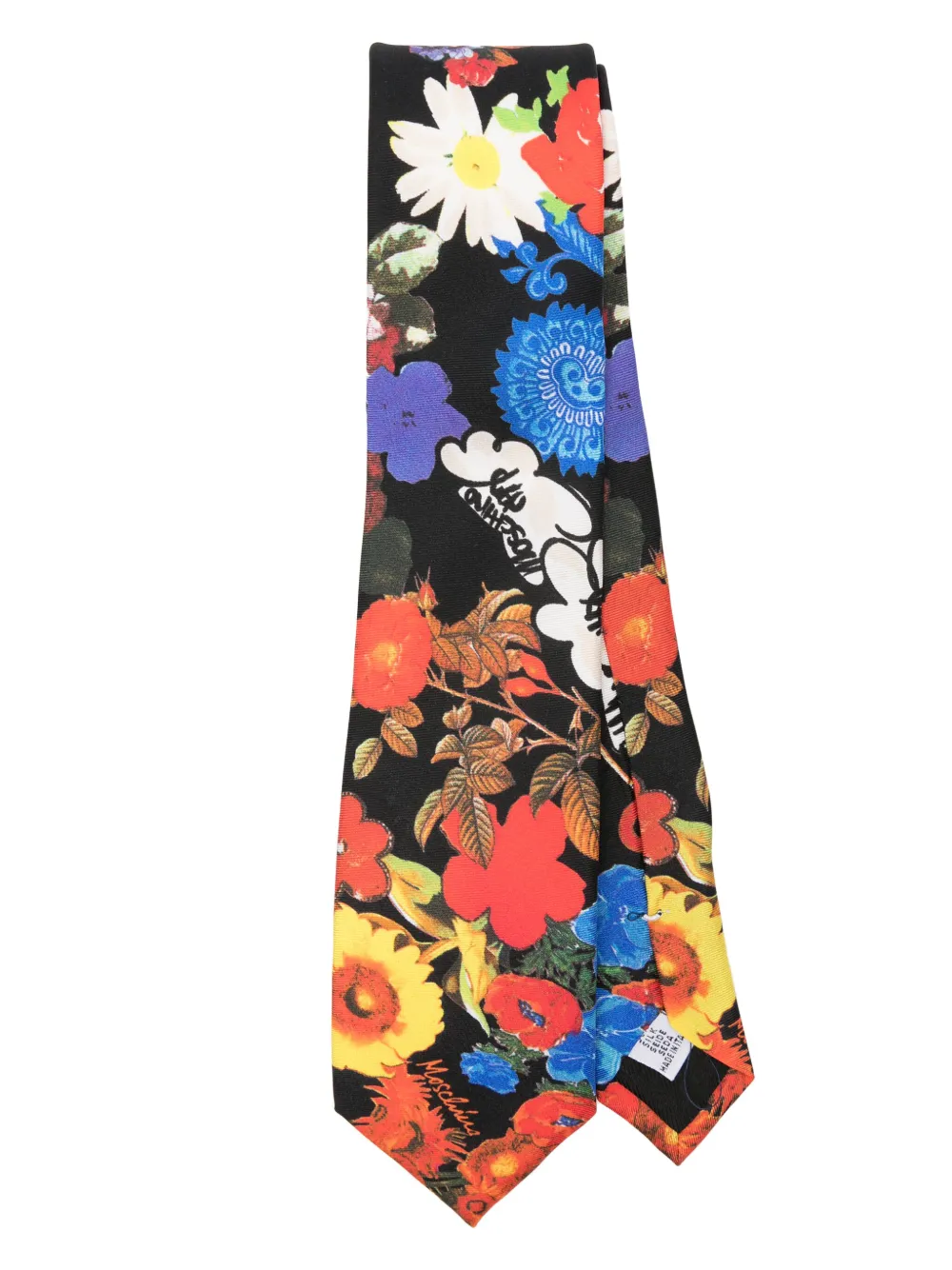 Moschino Floral-print Silk Tie In Black