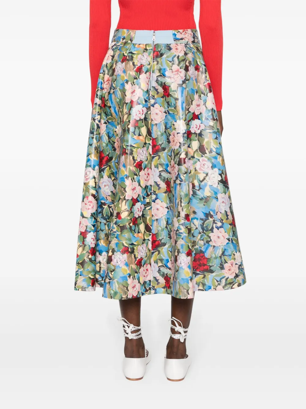 Shop Alice And Olivia Earla Floral-print Midi Skirt In Blue