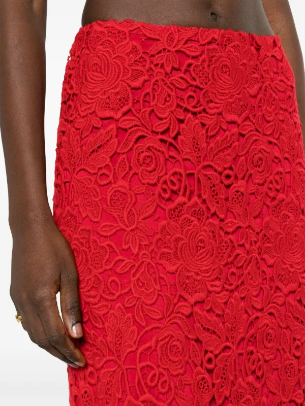 【ヴァレンティノ】 Skirts - A-Line Skirts スカート Valentino Garavani guipure-lace A-line Maxi Skirt | Red
