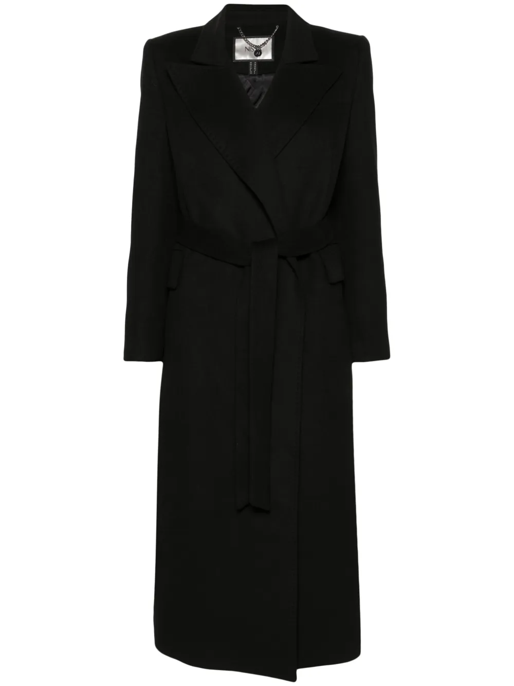 Nissa Peal-lapels Belted Maxi Coat In Black