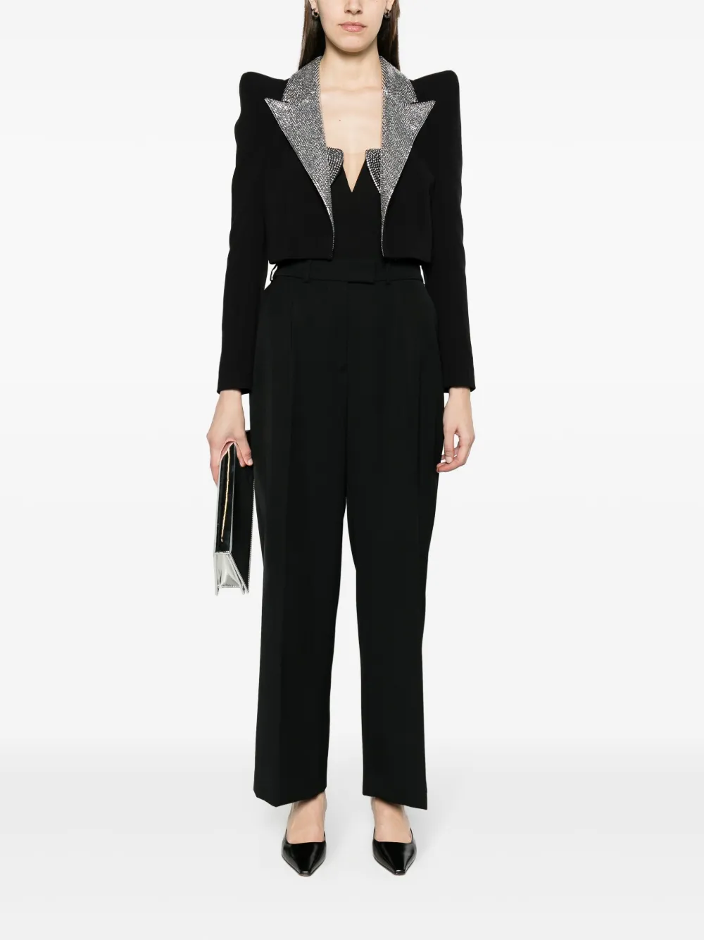  Nissa Crystal-embellished Cropped Blazer - Black 