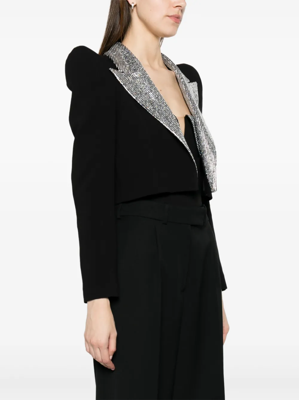  Nissa Crystal-embellished Cropped Blazer - Black 
