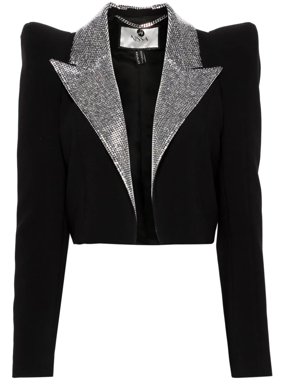 Nissa Crystal-embellished Cropped Blazer In Black