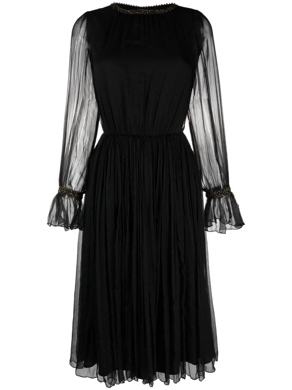 Nissa Bead-embellished Silk Midi Dress In Black