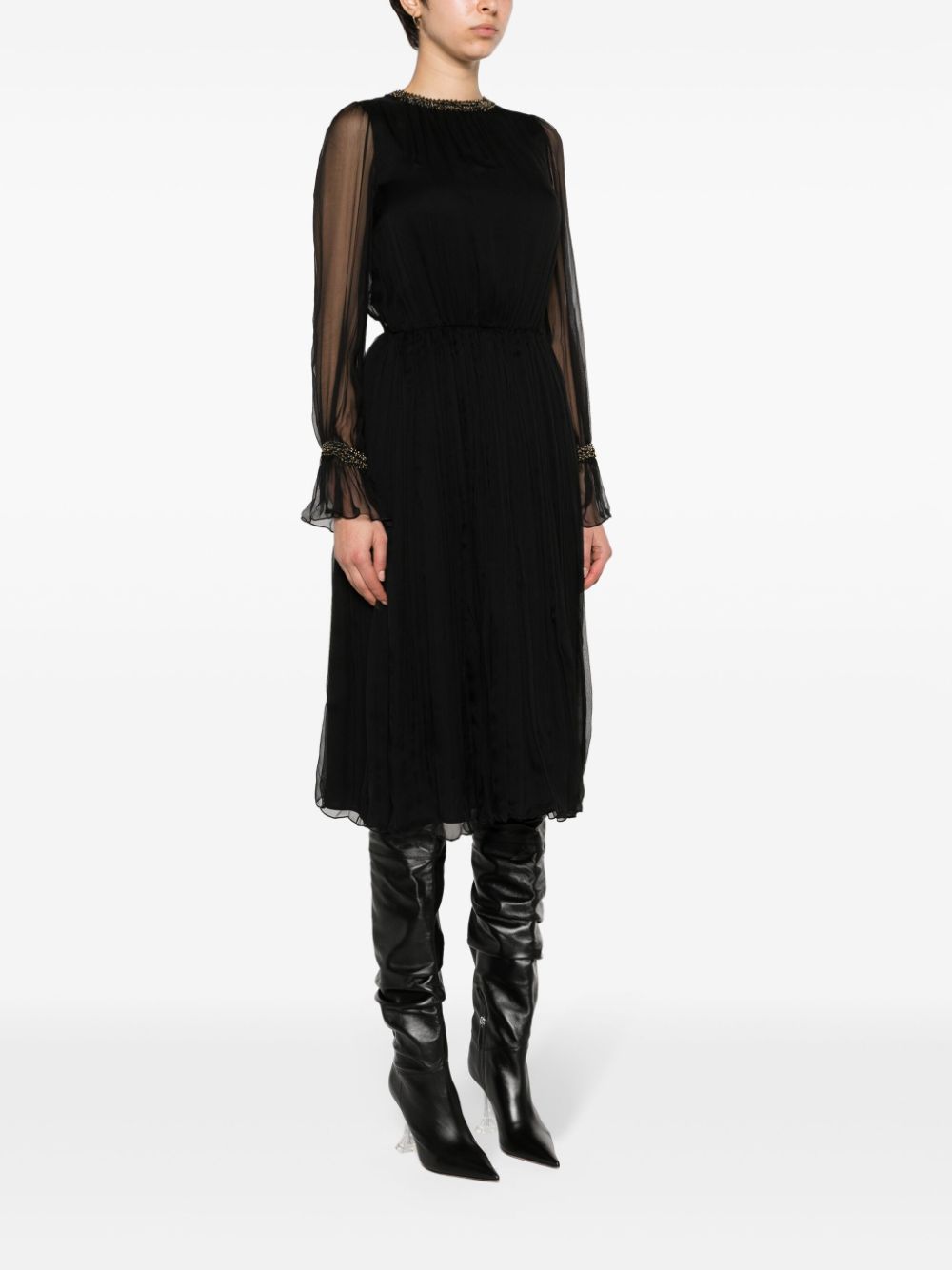 Shop Nissa Bead-embellished Silk Midi Dress In Black